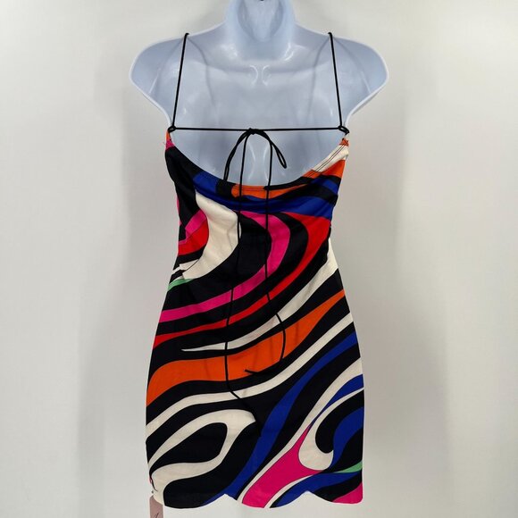 MICAS S Psychedelic Swirl Mini Dress Bodycon Strapless Multi-Color Y2K Party - Picture 3 of 9